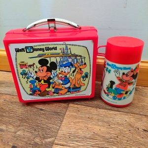 Lunchbox Thermos RARE vintage 1970s Disney World Mickey Mouse Red Aladdin Ind